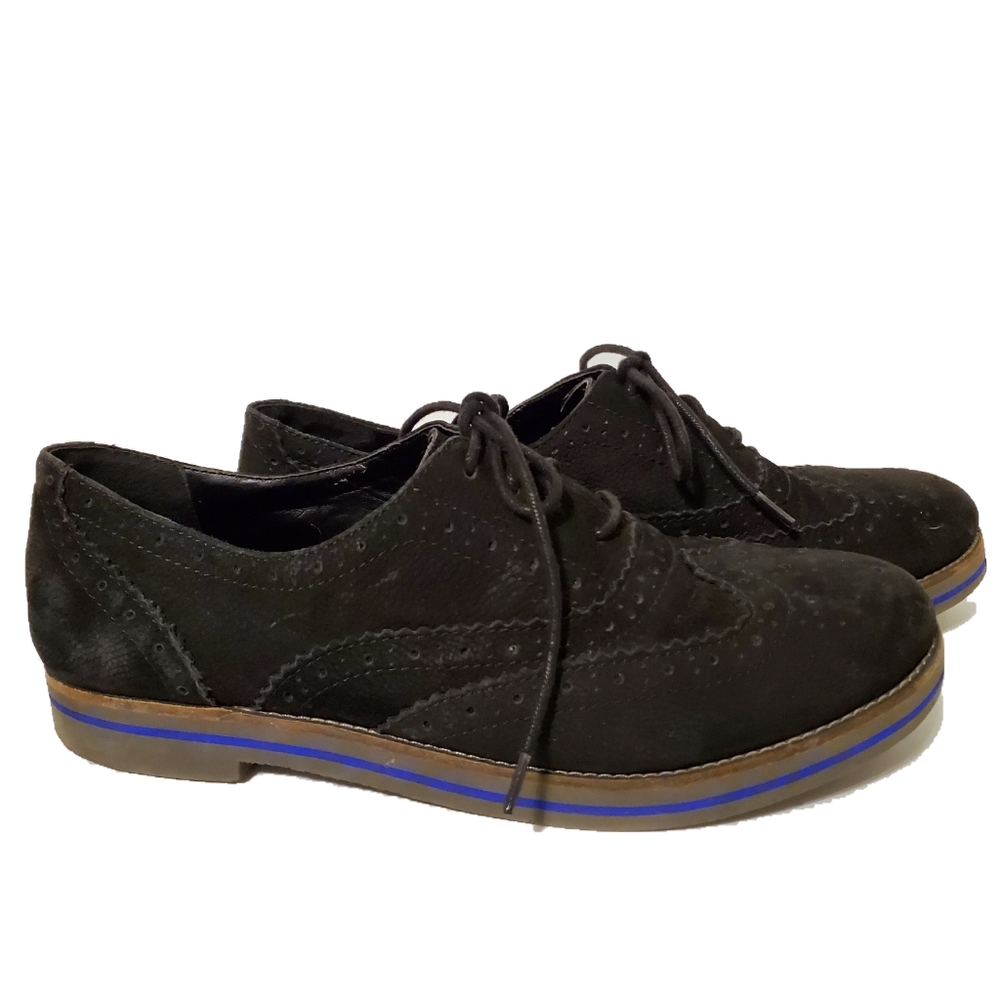 Gianni Bini Black Suede Wingtip Oxford,  Size 9.5M